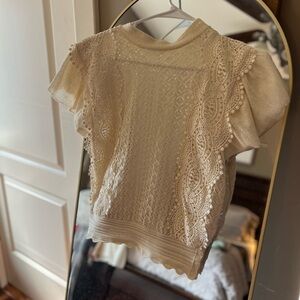 ZARA Cream Crochet Lace Short Sleeve Top